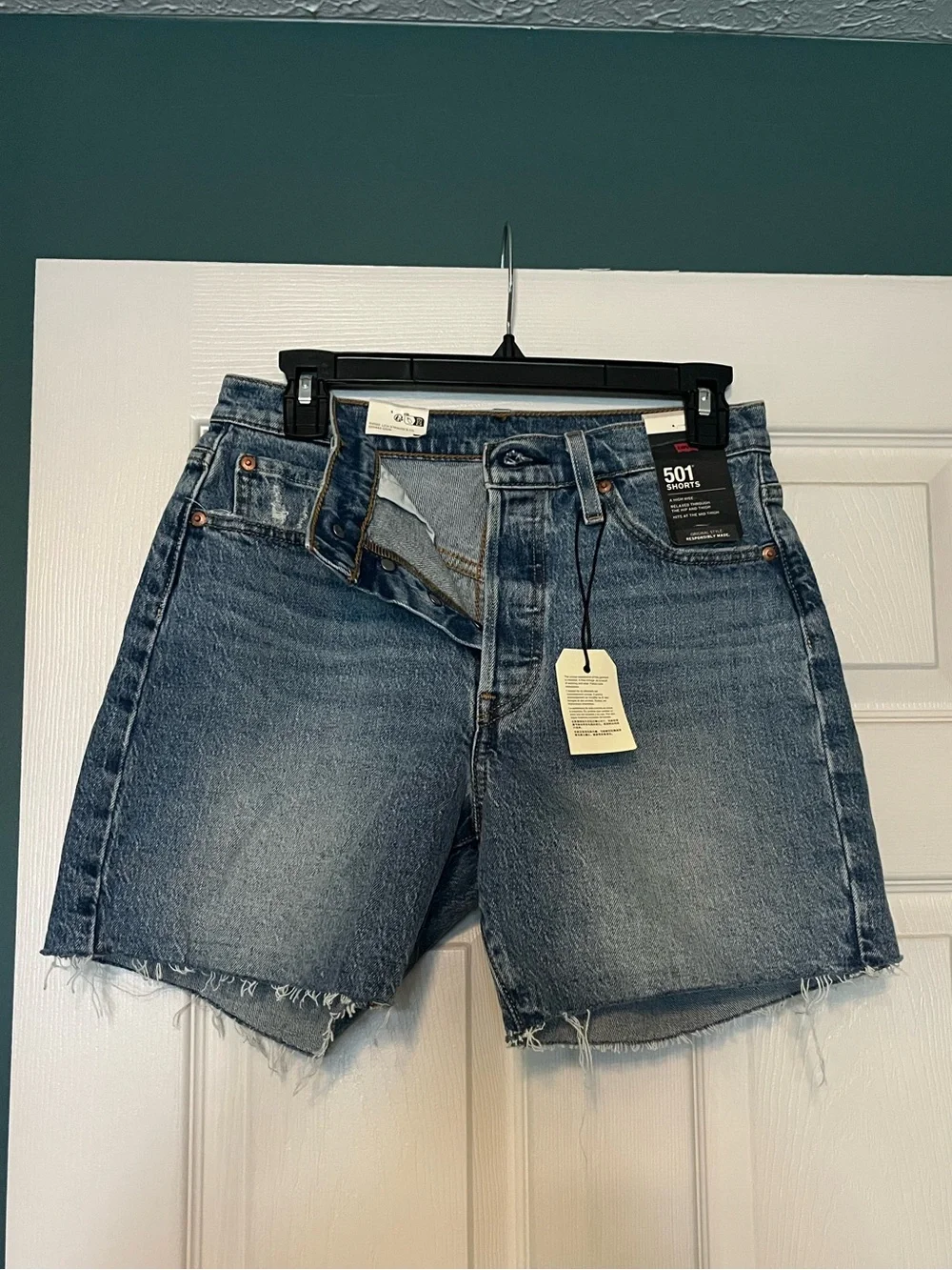 Levi's 501 High-Rise Mid-Thigh Jean Shorts - Picture 2 of 5